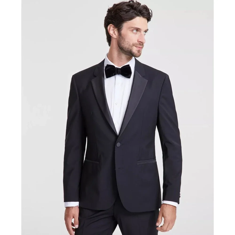 HUGO by Hugo Boss Men's Black Modern Fit Wool Blend Tuxedo Jacket 46L